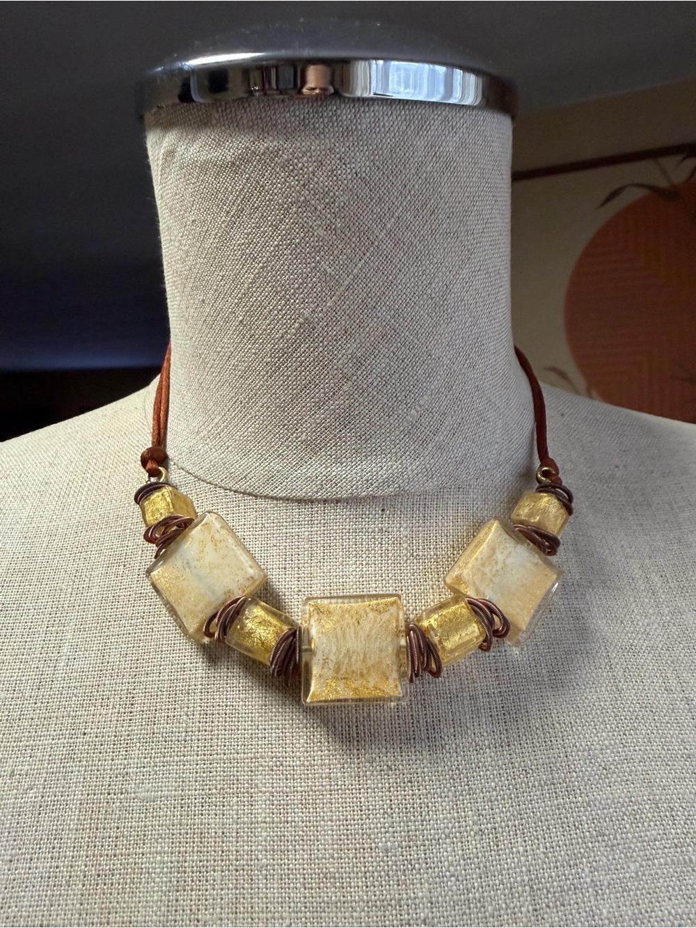 il DOGE Venice Murano Glass Gold Leaf Statement Necklace Wire Wrapped